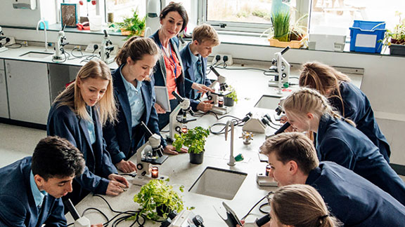 students in a biology laboratory